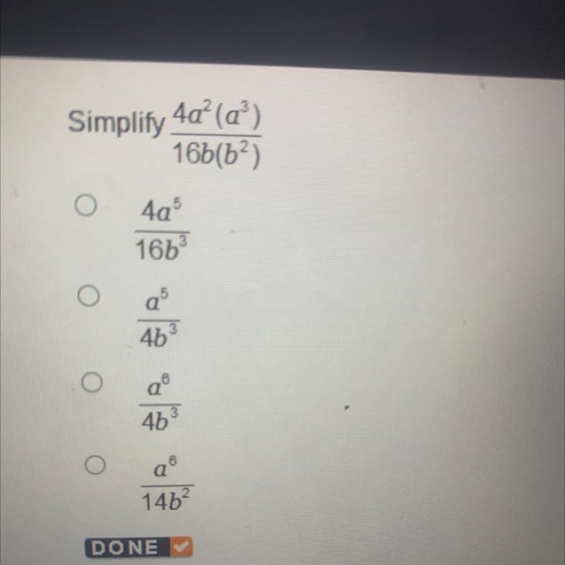 Simplify 4a^2(a^3)/16b(b^2) edge-example-1