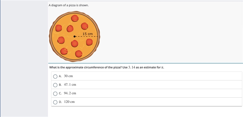 What is the approximate circumference of the pizza?-example-1