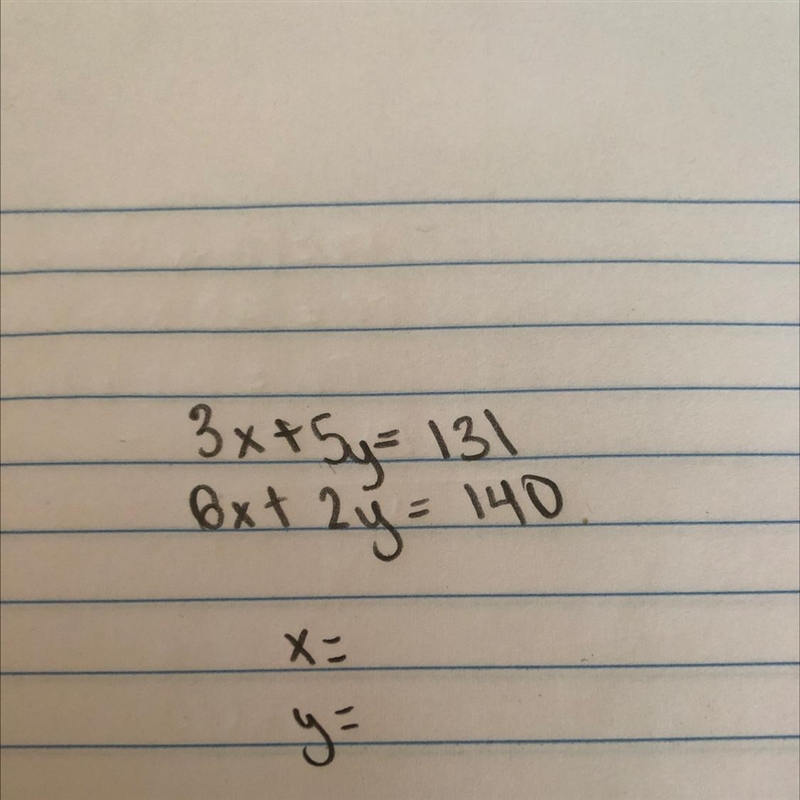 3x+5y=131 6x+2y=140-example-1