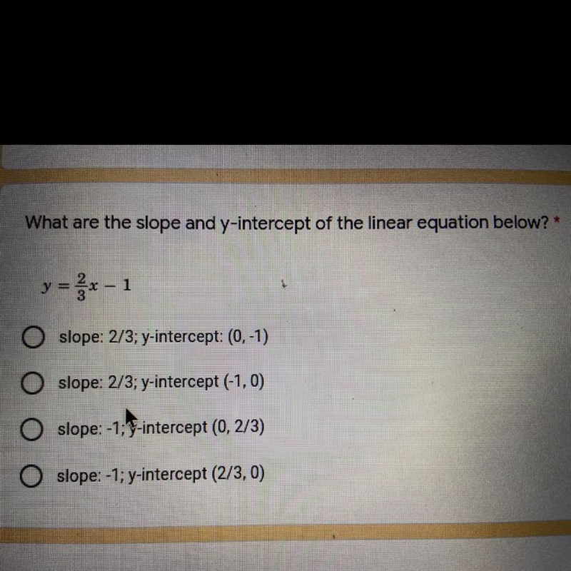 What are the slope and y-intercept of the linear equation?-example-1