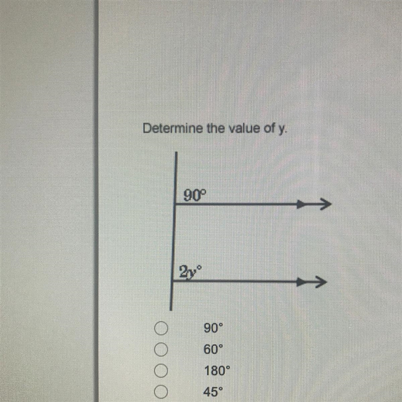 Determine the value of y. A. 90 B. 60 C. 180 D. 45 (i need this rq)-example-1