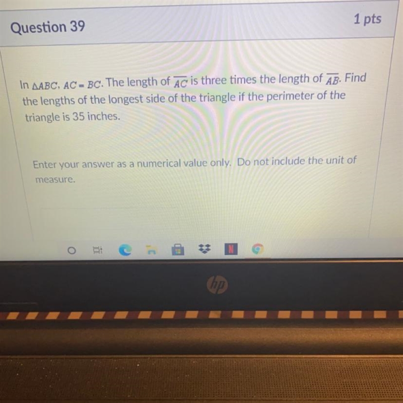 In AABC, AC - BC. The length of Ac is three times the length of AB. Find the lengths-example-1