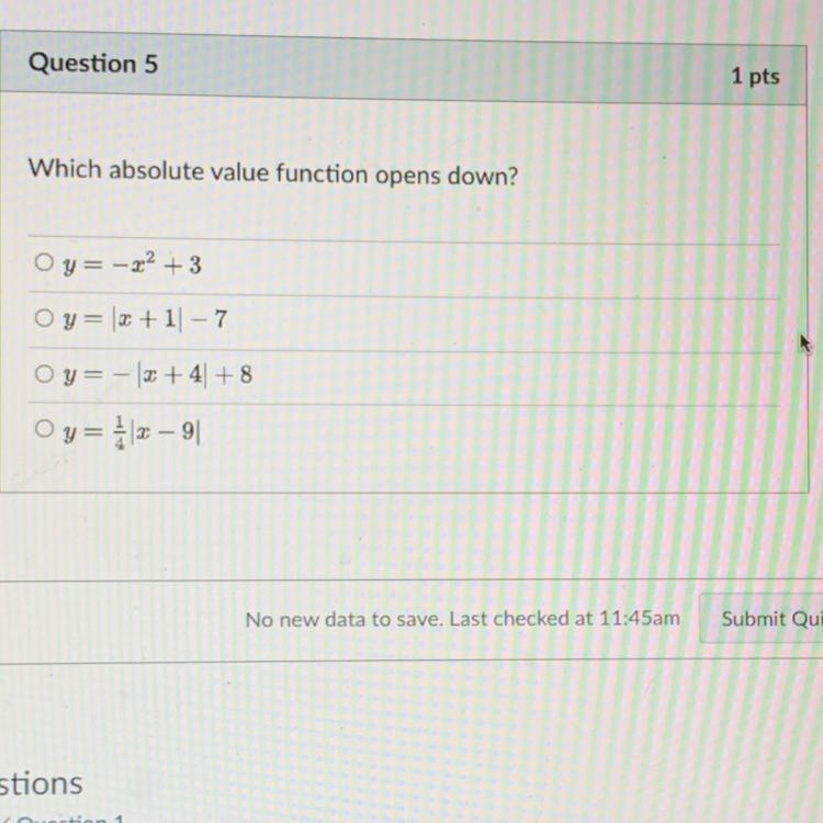 Which absolute value function opens down?-example-1