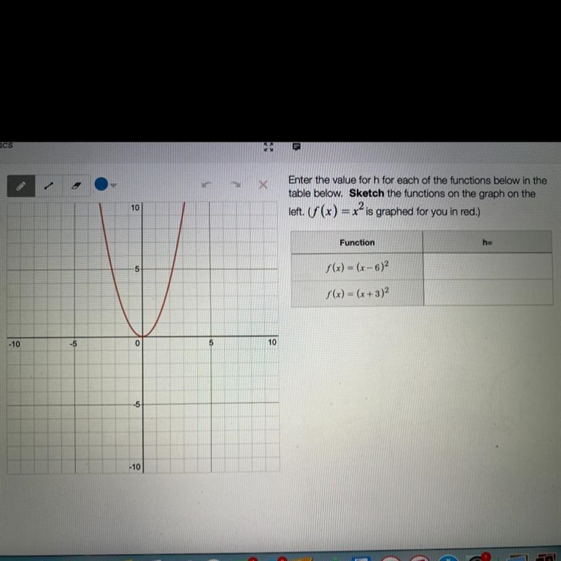 PLZZ HELP! Enter the value for h for each of the functions below in the table below-example-1