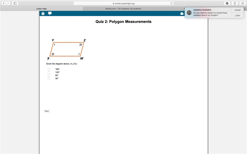 Given the diagram above, m∠Z is:-example-1