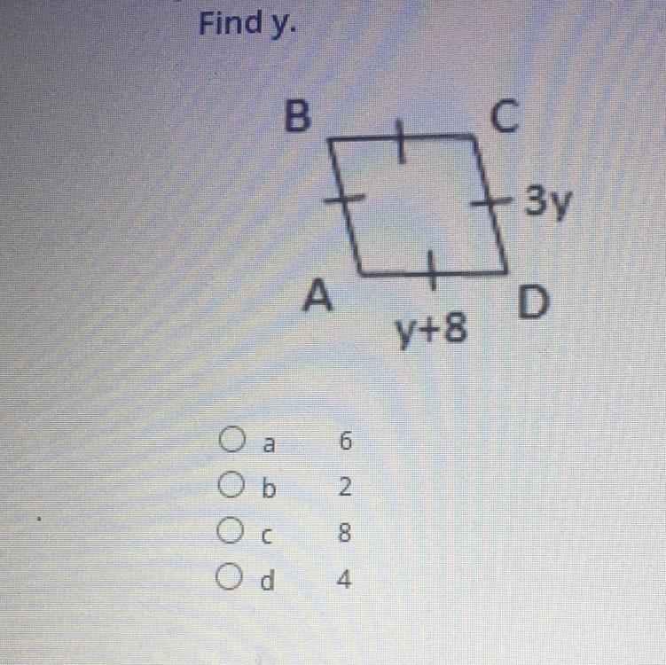 Find y. A. 6 B.2 C.7 D.4-example-1