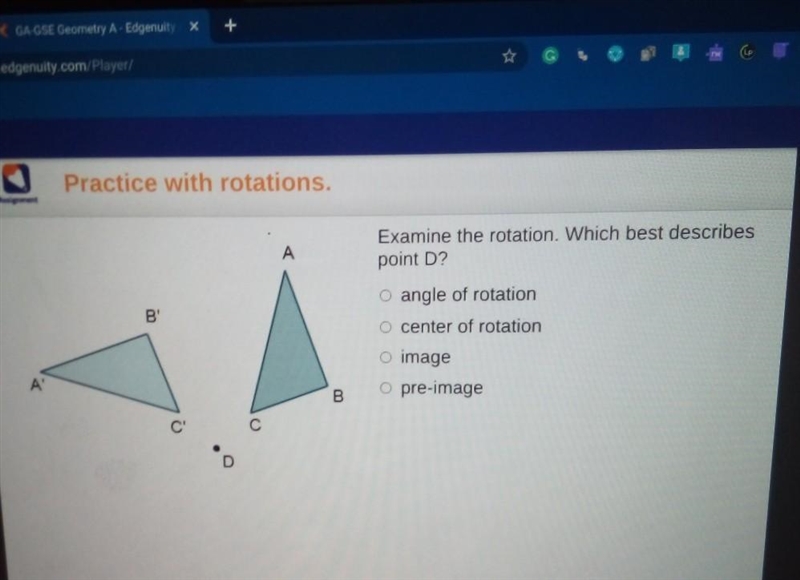 What examine the rotation. which best describes point D​-example-1