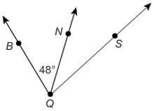 The measure ∠BQS of is 80°. What is the m∠NQS? 42° 48° 128° 32°-example-1