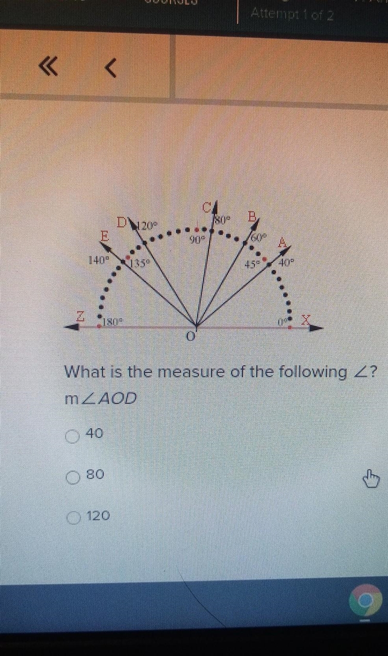 What is the measure of the following angle? AOD​-example-1