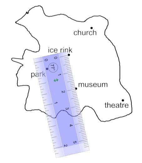 Here is a map of a town. The map shows a centimetre ruler. 5 km is represented by-example-1