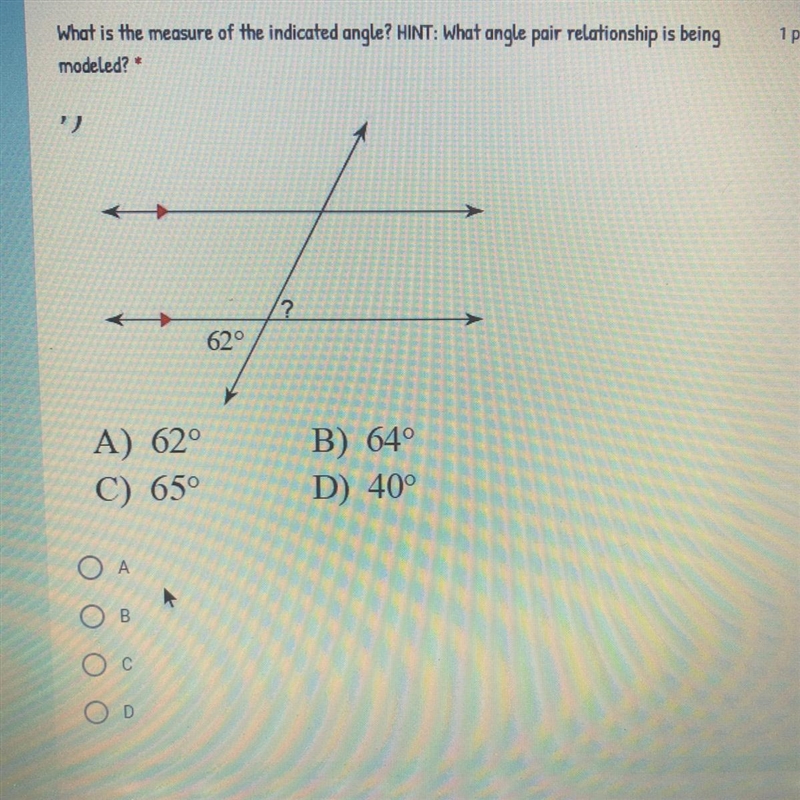 What is the measure of the indicated angle?-example-1