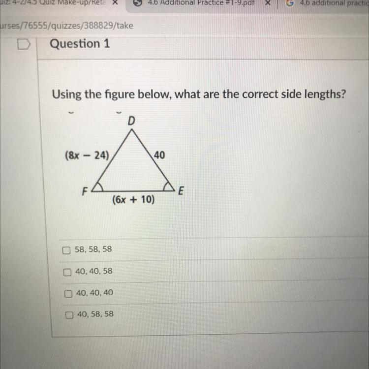 Using the figure below, what are the correct side lengths? Please help-example-1