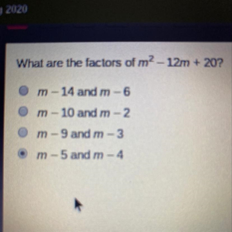 What are the factors of m squares minus 12m plus 20 ?-example-1