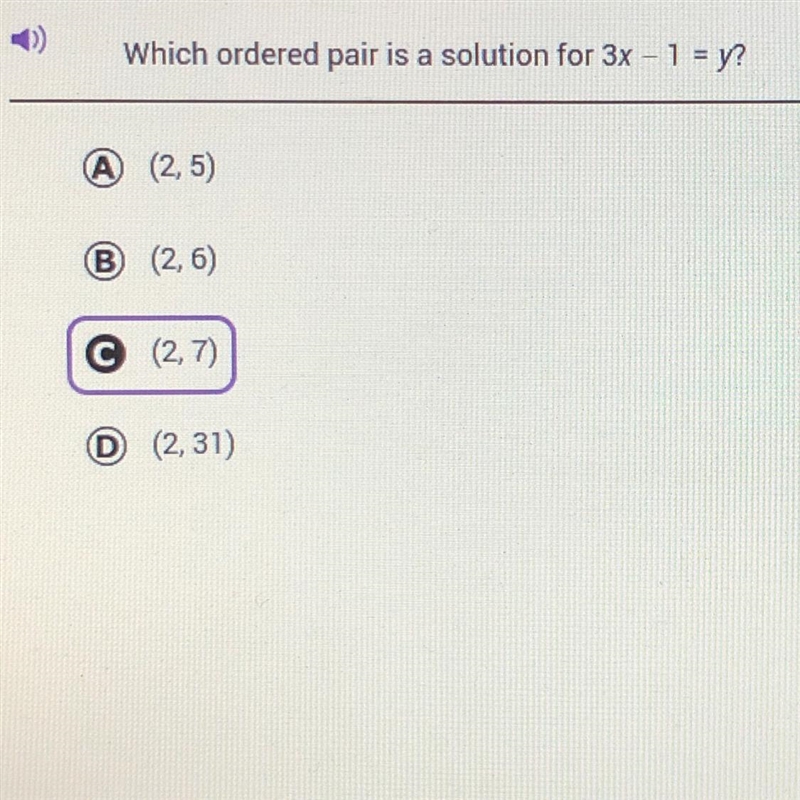 Which ordered pair is a solution for 3x - 1 = y?-example-1