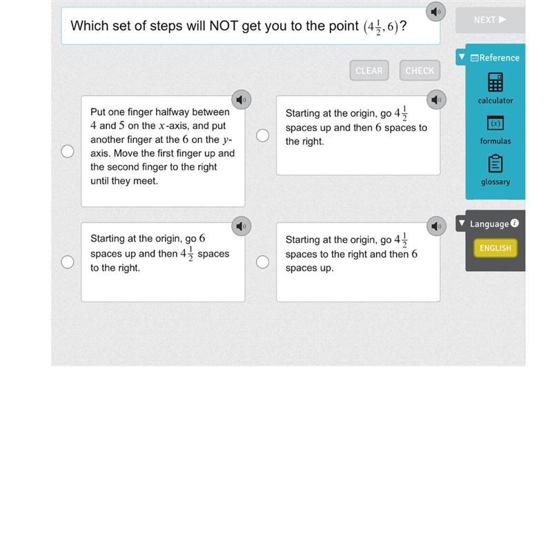 Which set of steps will NOT get you to the point (4 1/2, 6)??-example-1