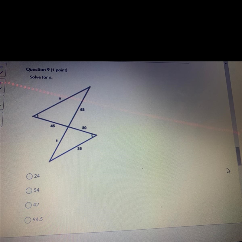 Solve for N A 24 B 54 C 42 D 94.5-example-1