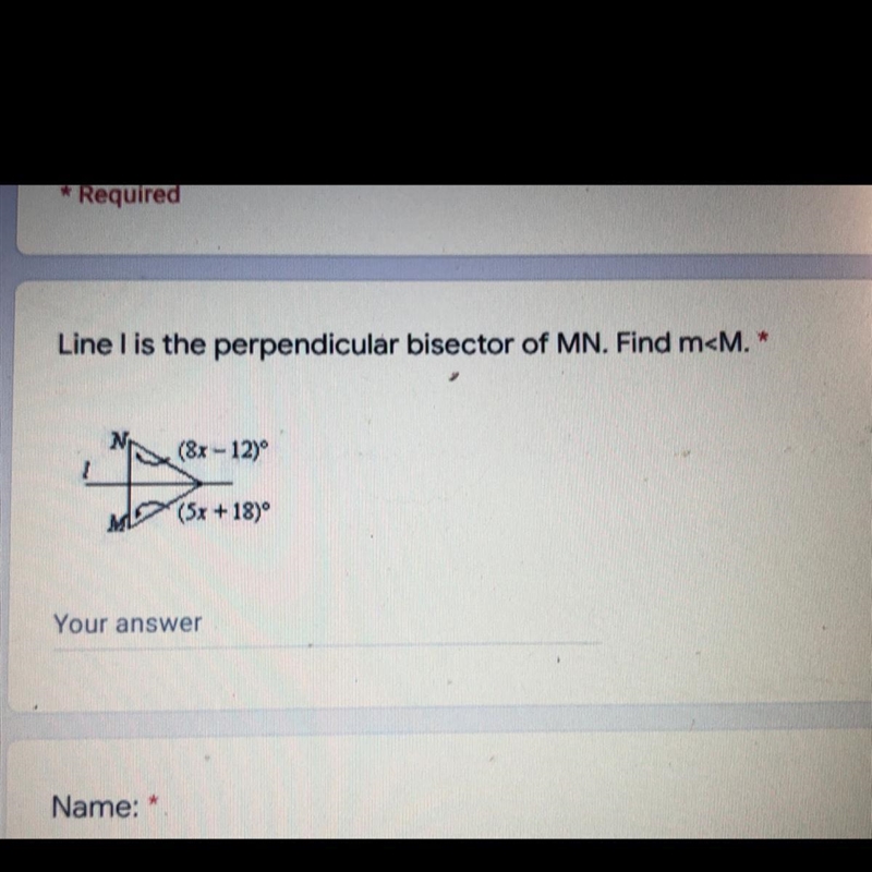 Line I is the perpendicular bisector of MN. find m-example-1