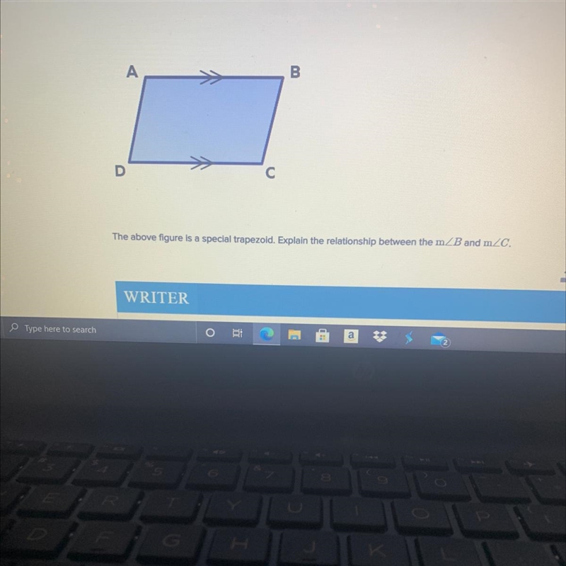 The above figure is a special trapezoid. Explain the relationship between the mB and-example-1