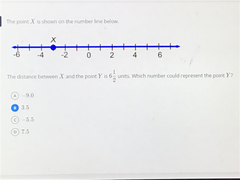 The distance between X and Y is 6 1/2 units. Which number could represent the point-example-1