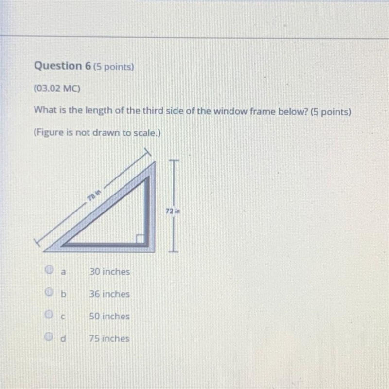 Question 6 (5 points) (03.02 MC) What is the length of the third side of the window-example-1