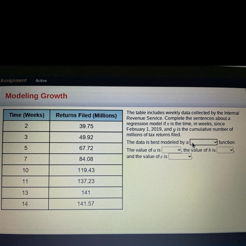 The table includes weekly data collected by the Internal Revenue Service. Complete-example-1