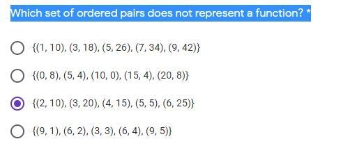 Which set of ordered pairs does not represent a function?-example-1