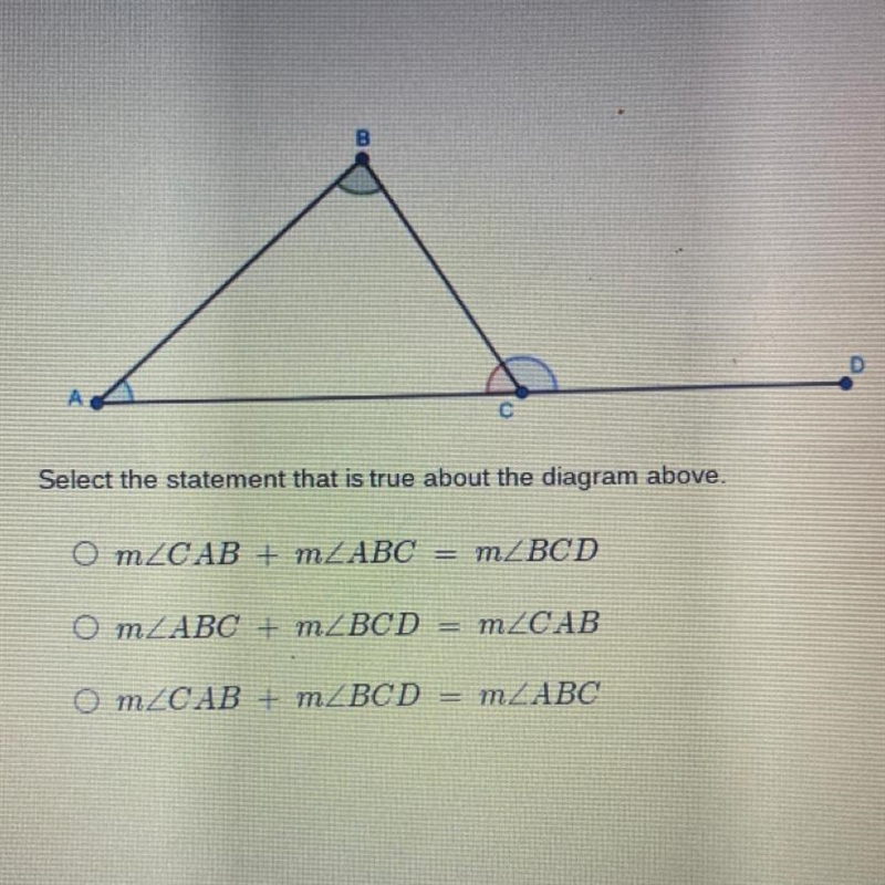 B D A Select the statement that is true about the diagram above. OmZCAB + m ABC m-example-1