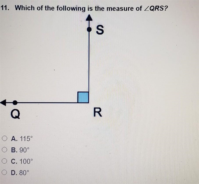 11. Which of the following is the measure of ZQRS?​-example-1