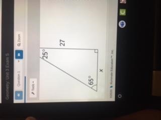 Using the triangle below, find the value of x. A 12.59 B 11.41 C 63.89 D 24.47-example-1