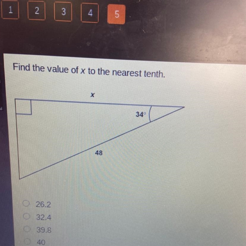 Find the value of x to the nearest tenth. х 34° 48-example-1