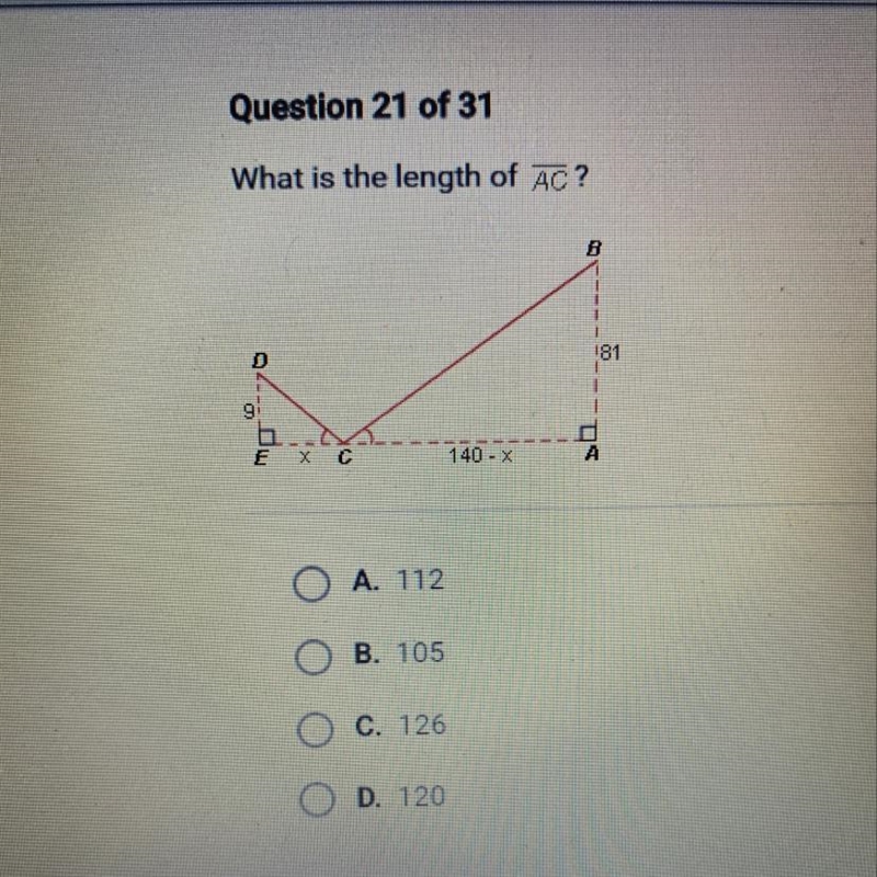 Question 21 of 31 What is the length of AC?-example-1