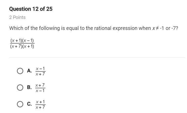 Which of the following is equal to the rational expression when x ≠ -1 or -7-example-1