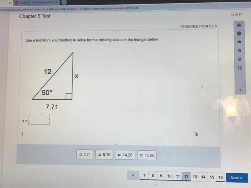 I need to find the missing side (x). PLEASE HELP I HAVE UNTIL TOMORROW AT 10AM-example-1