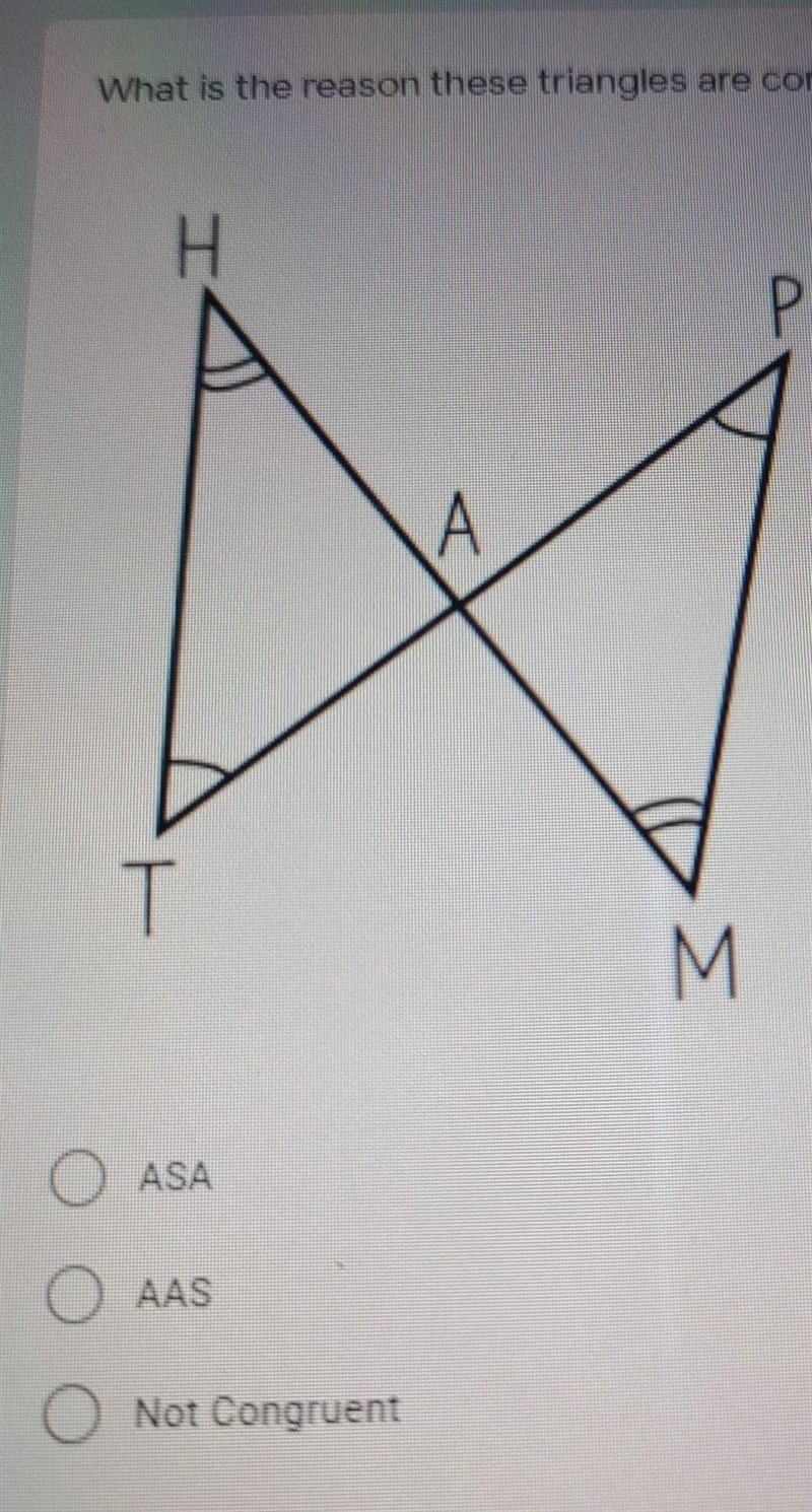 Is this angle side angle, angle angle side, or not congruent.​-example-1