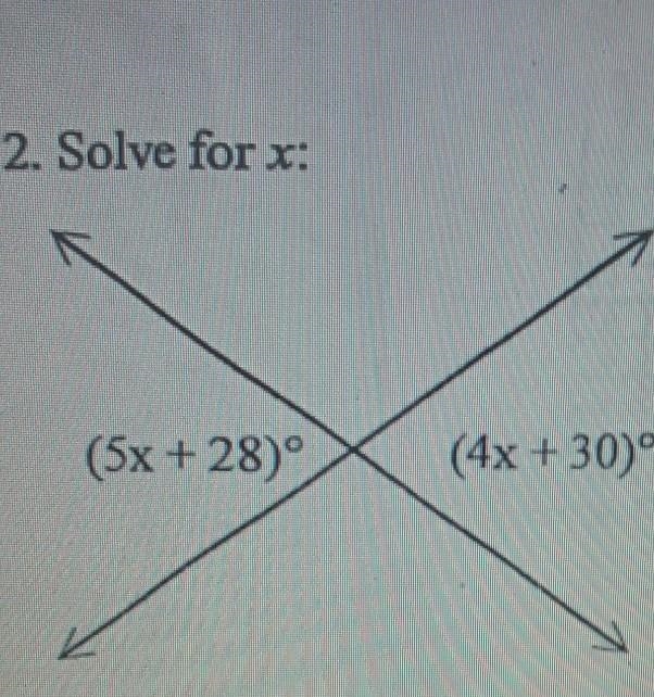 Solve for x: (5x + 28)° (4x + 30)°​-example-1