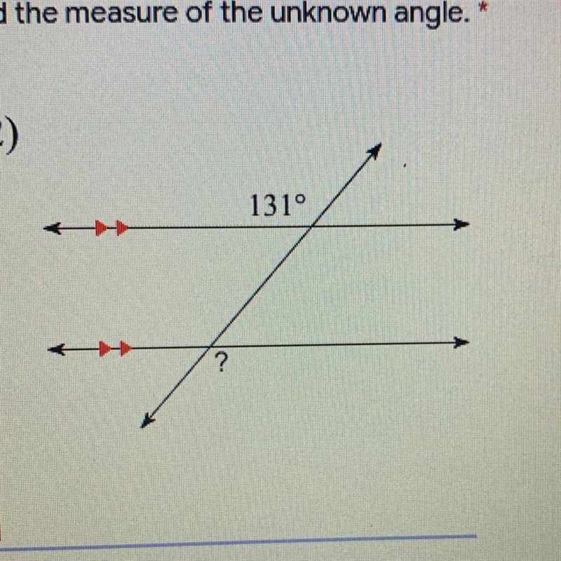 Find the measure of the unknown angle.-example-1