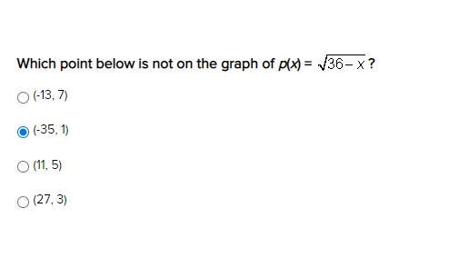 Which point below is not on the graph A.)(-13, 7) B.)(-35, 1) C.)(11, 5) D.)(27, 3)-example-1