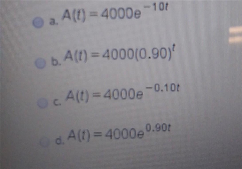 Write a formula that describes the value of an initial investment of $4,000 that loses-example-1