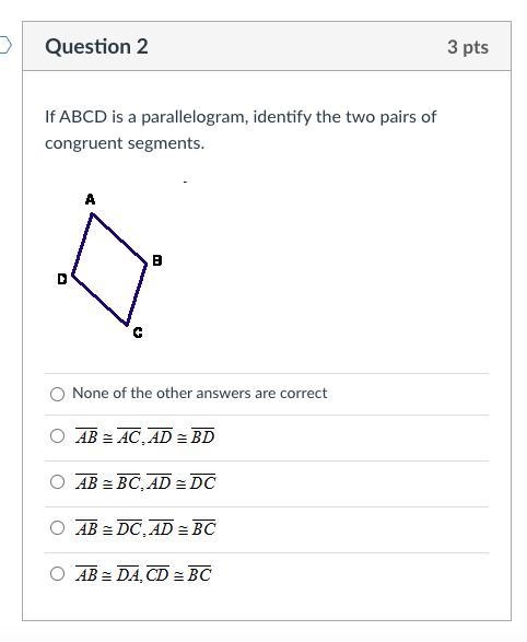 HELP PLEASEEE If ABCD is a parallelogram, identify the two pairs of congruent segments-example-1