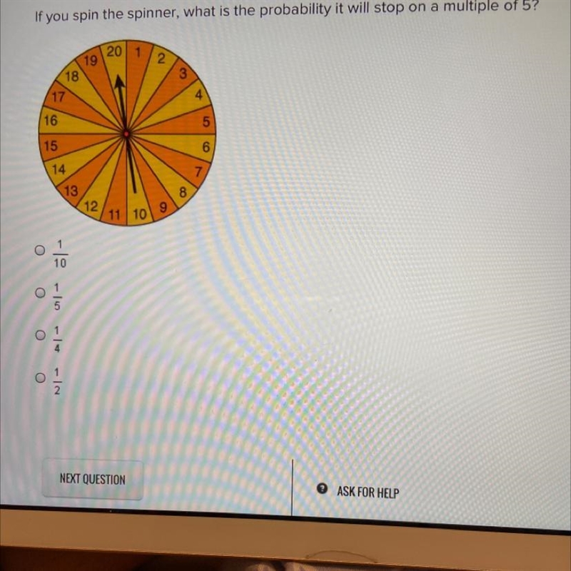 If you spin the spinner, what is the probability it will stop on a multiple of 5?-example-1