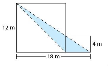 The figure is made up of a square and a rectangle. Find the area of the shaded region-example-1