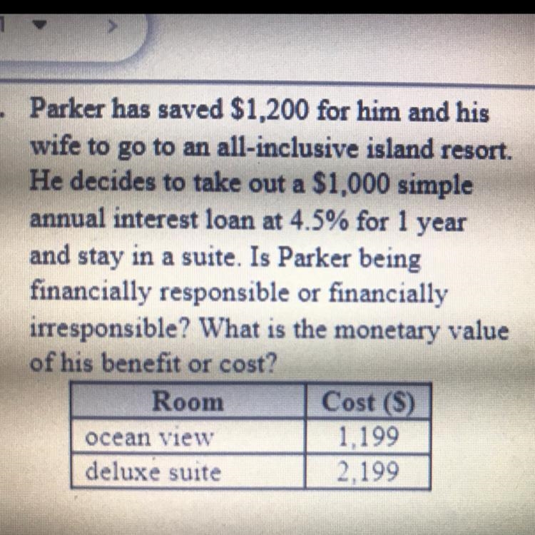 4. Parker has saved $1,200 for him and his wife to go to an all-inclusive island resort-example-1