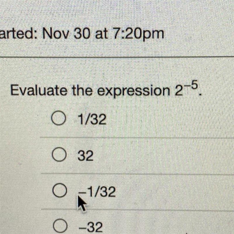 Evaluate the expression 2^-5-example-1