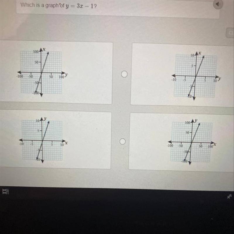 Which is a graph of y = 3x – 1?-example-1