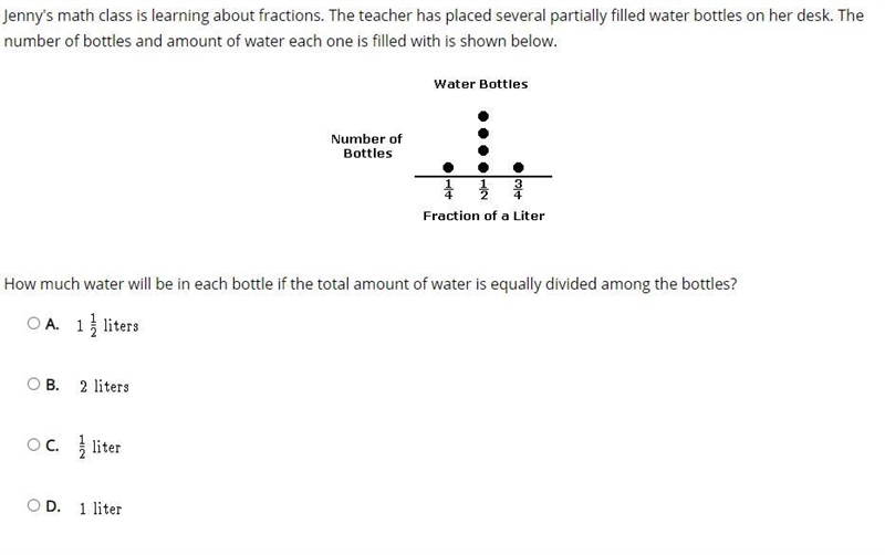 How much water will be in each bottle if the total amount of water is equally divided-example-1