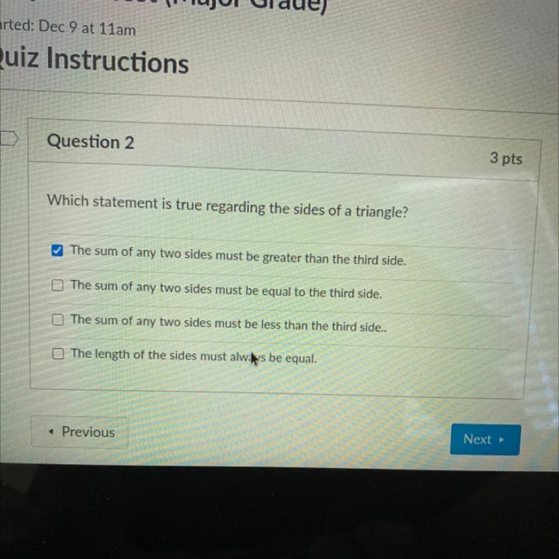 Which statement is true regarding the sides of a triangle-example-1