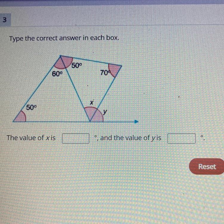 Type the correct answer in each box the value of x is ____ and the value of y is ____ . HELP-example-1