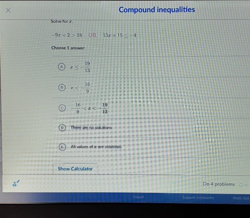 -9x+2> 18 OR 13+15 |< -4​-example-1