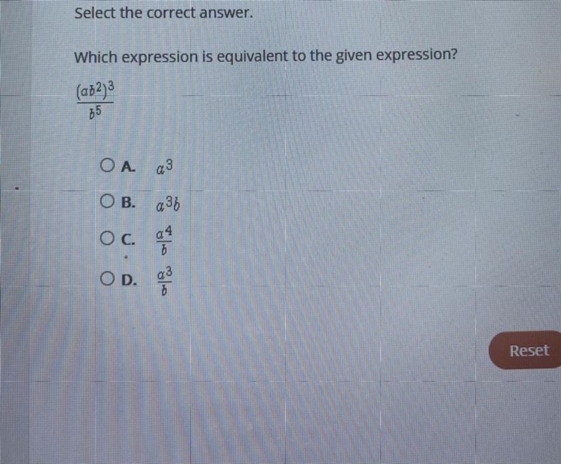 Select the correct answer. Which expression is equivalent to the given expression-example-1