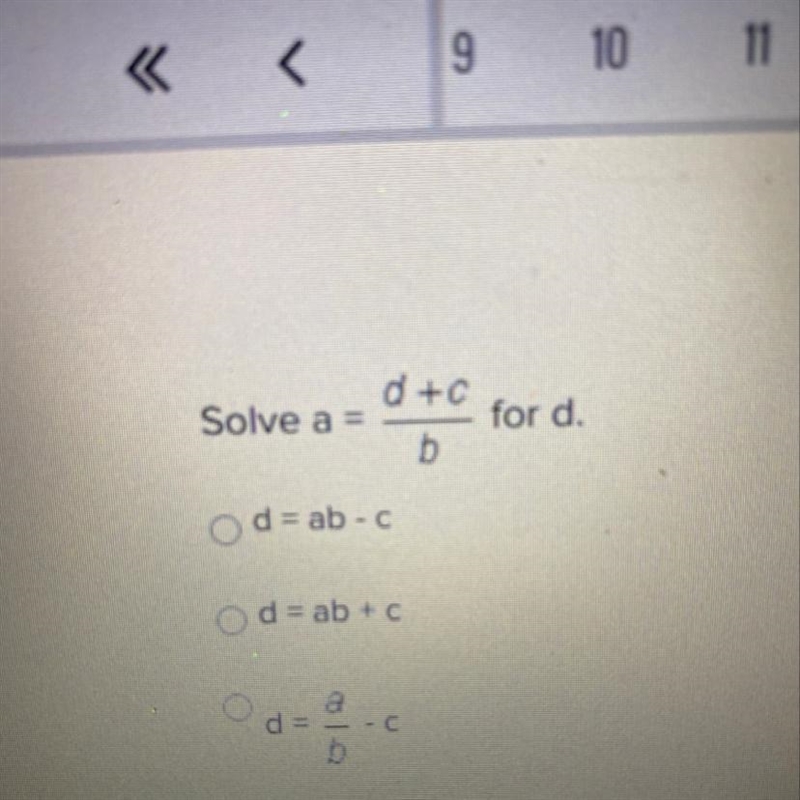 Solve a = d+c/b Help me please-example-1